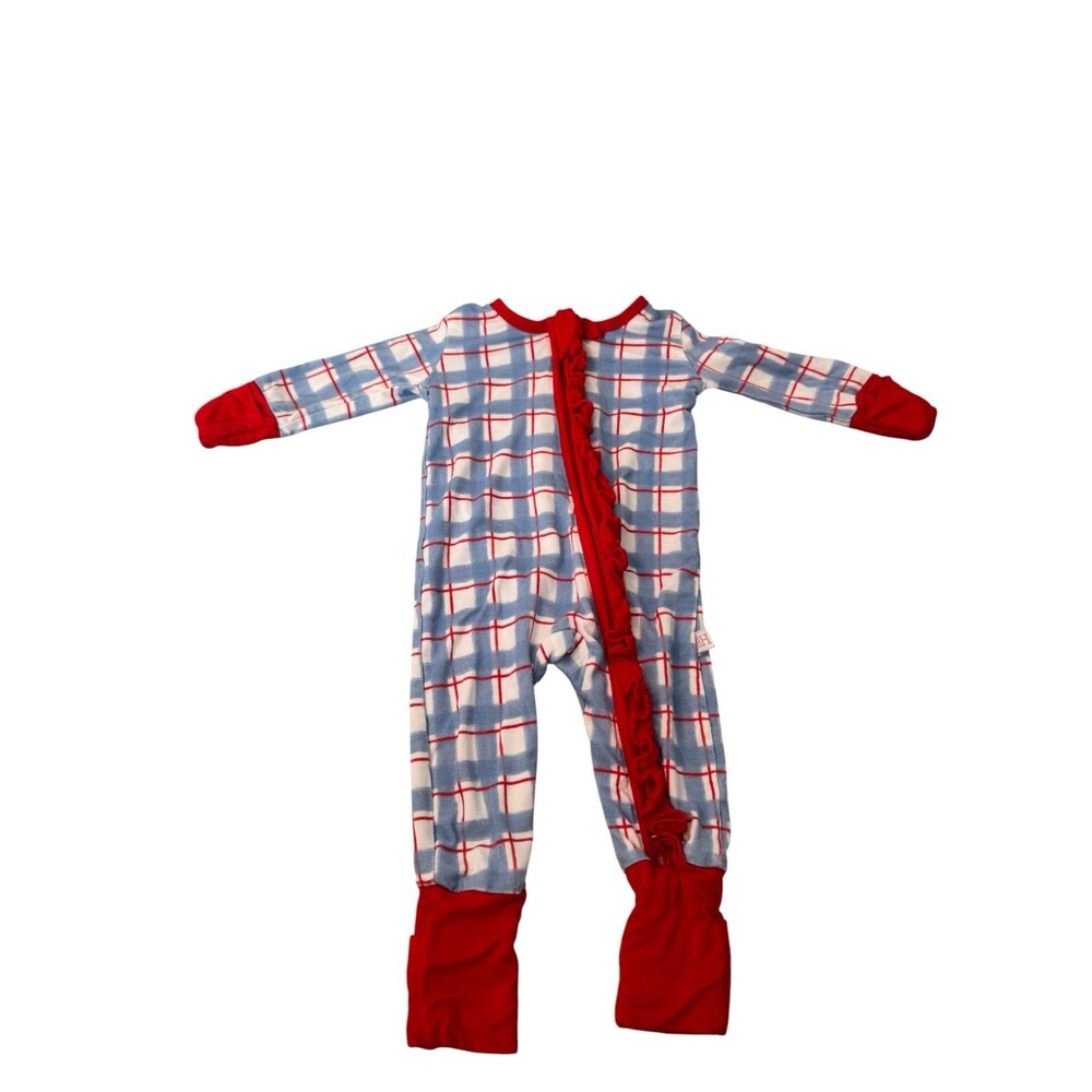 Hamner Hill Red White and Blue Plaid Bamboo Ruffle Sleeper Newborn